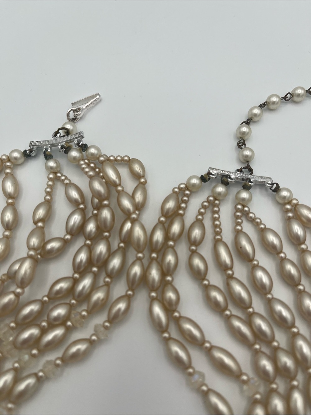 Signed Miriam Haskell 1950s 8‑Strand Faux Pearl Necklace 19.5″ Vintage - Picture 6 of 6